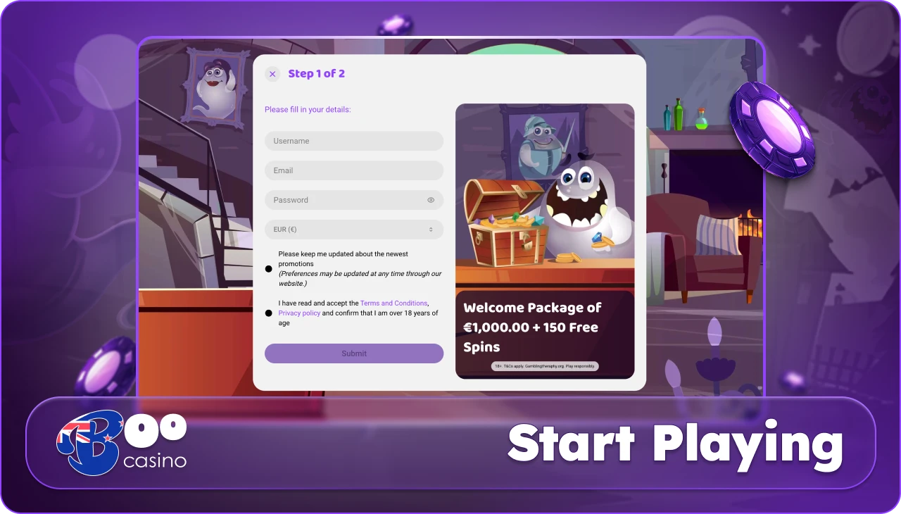 Account setup, login process and initial gameplay steps on a casino platform